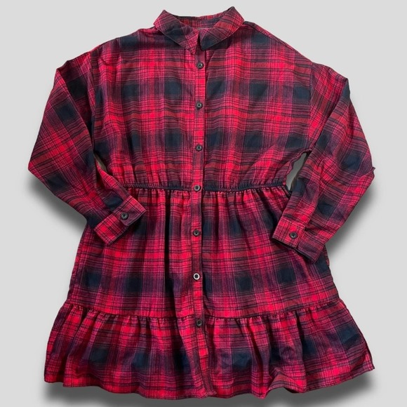 PRIMARK NWT TIERED 90s GRUNGE VIBES PLAID FLANNEL DRESS RED - 12 - Picture 2 of 11